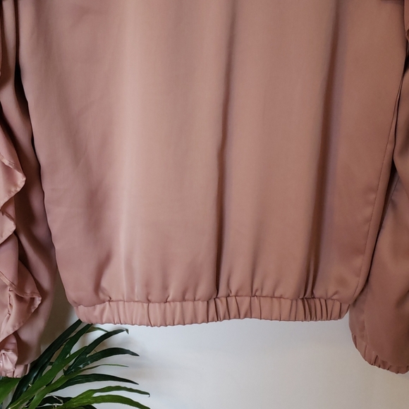 Pink Satin Bomber Jacket Ruffle Detail - Picture 5 of 8